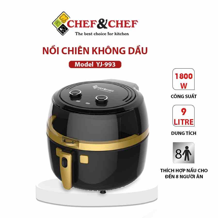 Nồi chiên không dầu CHEF&CHEF 9L (YJ- 993) thiết kế mặt kính cùng tay đảo mang kiểu dáng hiện đại, sang trọng.