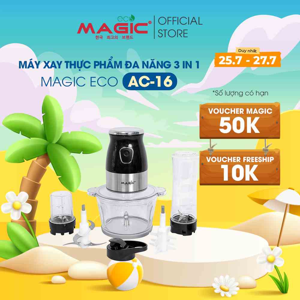 Máy xay đa năng 3 IN 1 xay thịt, xay hạt, xay sinh tố Magic Eco AC-16 1,5L, BH chính hãng