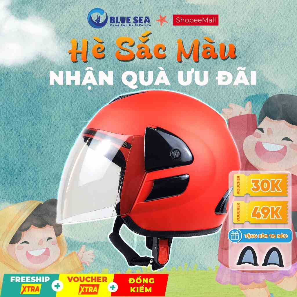 Mũ Bảo Hiểm 3/4 Blue Sea A102K - Các màu - kiểu dáng Honda- Có Kính Chắn Gió Cao Cấp - Hàng chính hãng