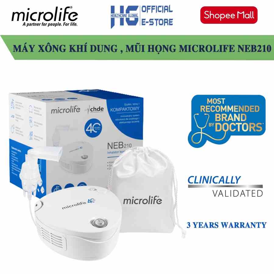 Máy Xông Khí Dung , Xông Mũi Họng Microlife NEB210 | Kích Thước Hạt Xương Siêu Nhỏ Và Mịn - Điều Chỉnh Tốc Độ Xông