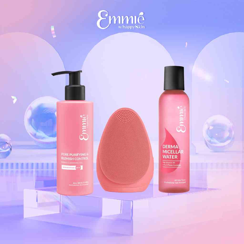 Combo: Máy rửa mặt + Nước tẩy trang + Gel rửa mặt Emmié by HappySkin