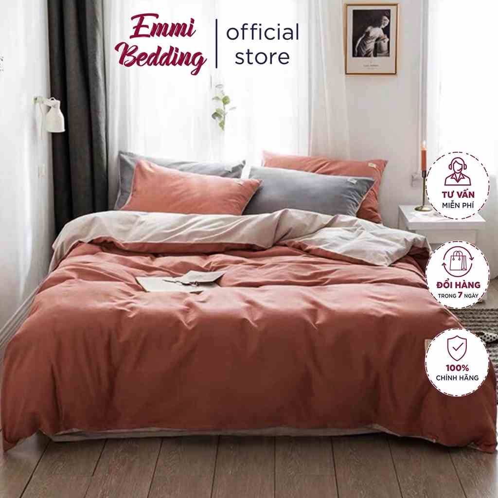 [Mã BMLTA35 giảm đến 35K đơn 99K] Bộ Chăn Ga Gối Cotton TC Emmibedding store cao cấp - cam be giá tốt