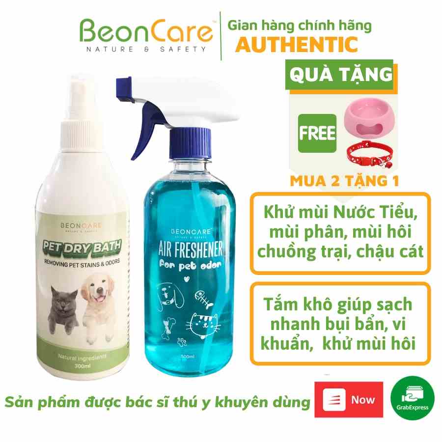 Combo khử mùi nước tiểu chó mèo và xịt tắm khô chó mèo Beoncare