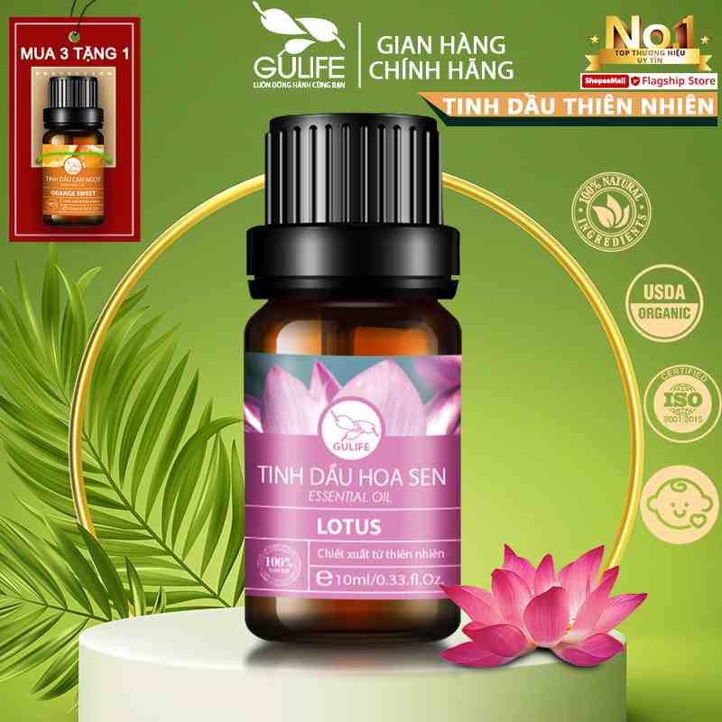 Tinh dầu thiên nhiên Hoa sen nguyên chất Gulife Essential Oil, xông phòng làm thơm và thư giãn, kiểm định COA 10-50ml