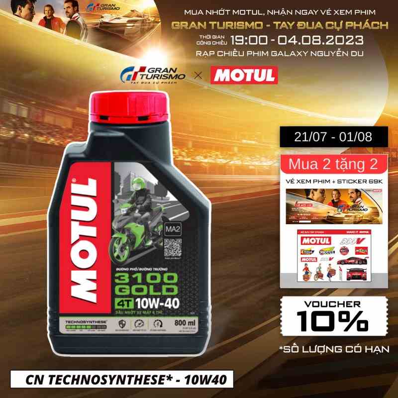 [Mã BMLTB35 giảm đến 35K đơn 99K] Dầu nhớt xe máy MOTUL 3100 GOLD 4T 10W40 0.8L