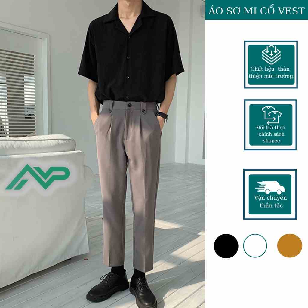 Áo Sơ Mi Ngắn Tay Nam Nữ Cổ Vest NPV - sơ mi dáng rộng thời trang unisex