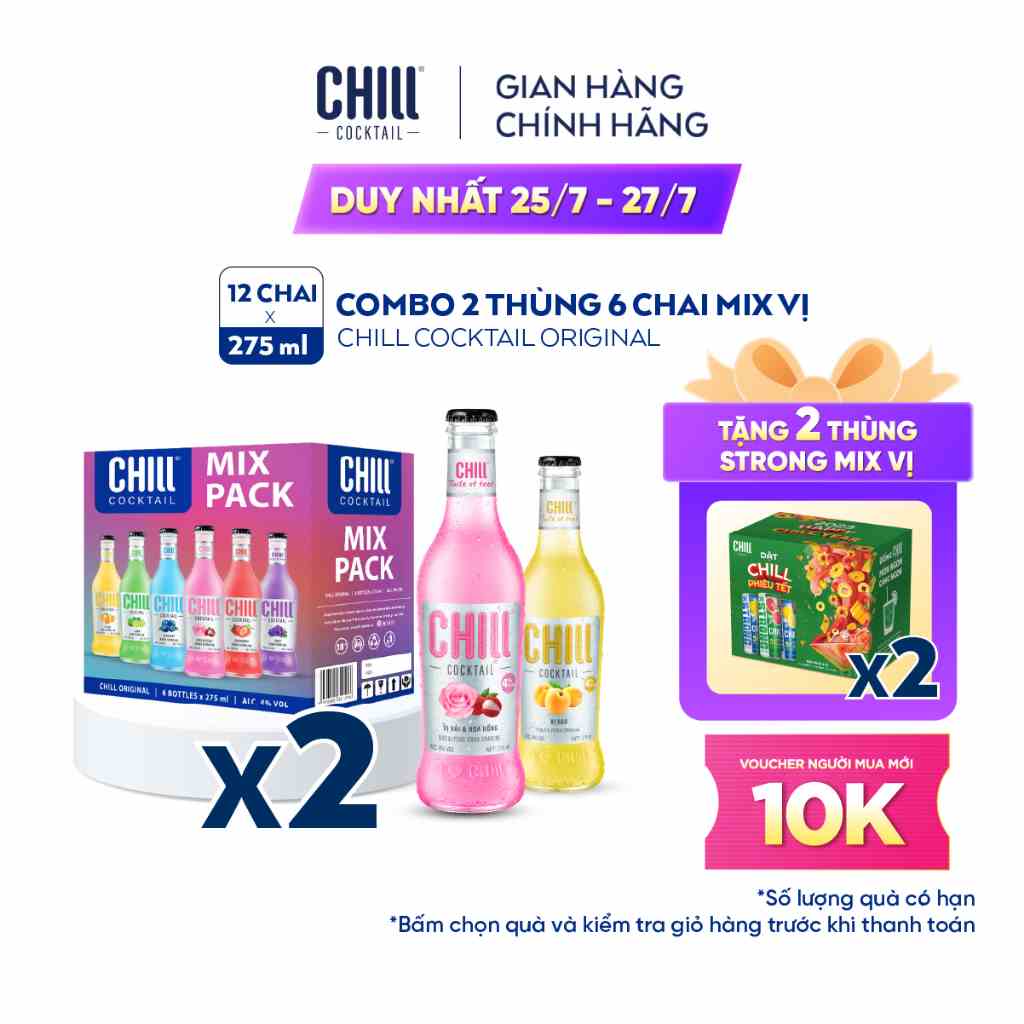 [Mã BMLTB200 giảm đến 100K đơn 499K] Combo 2 thùng 6 chai Chill Cocktail mix vị 275ml/chai