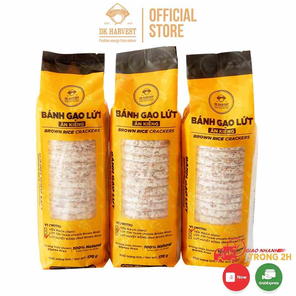 Bánh Gạo Lứt Ăn Kiêng Giảm Cân DK Harvest (170g/18 bánh) - 3 Vị (Lứt Huyết Rồng, Yến Mạch, Lứt Tím Than)