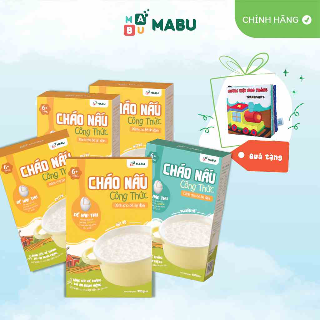 Combo ăn dặm Mabu tăng thô tháng 7 - 10 (4 cháo hạt vỡ 900g + 1 cháo nguyên hạt 900g), bột cháo nấu ăn dặm cho  bé