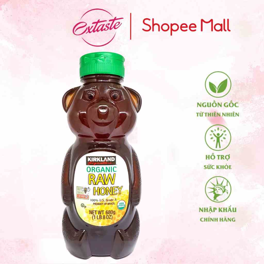 Mật ong nguyên chất kirkland signature raw organic honey bear 680gr Healthy care extaste