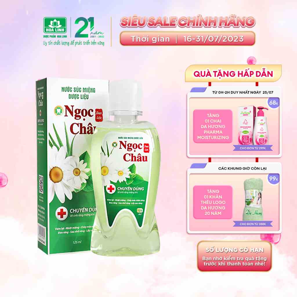 Nước súc miệng dược liệu Ngọc Châu 125ml - Ngăn nhiệt miệng, diệt khuẩn, giữ hơi thở thơm mát