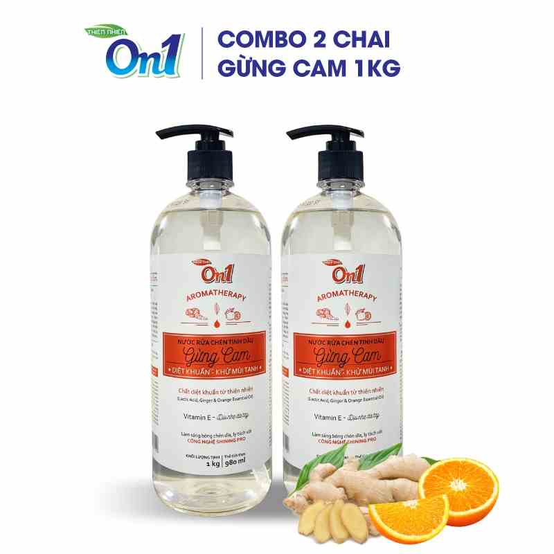 [Mã BMLTA35 giảm đến 35K đơn 99K] COMBO 2 chai nước rửa chén ON1 tinh dầu gừng cam (2 chai x 1kg) N5603