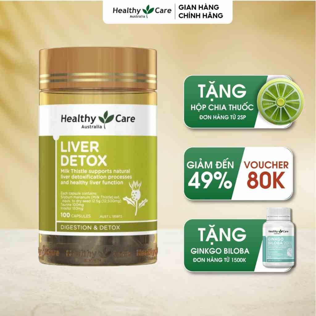 Thải Độc Gan Healthy Care Liver Detox Úc 100 Viên - Viên Uống Bổ Gan Thanh Lọc Giải Độc Chính Hãng