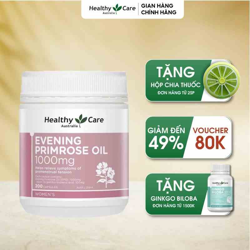 Hoa Anh Thảo Healthy Care Úc Evening Primrose Oil 1000mg Tinh Dầu Cân Bằng Nội Tiết Tố Nữ  (200 viên)