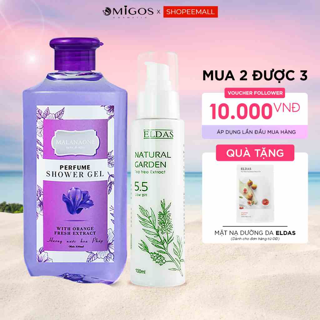 Bộ Quà Tặng Sữa Tắm Thơm Lâu Hương Nước Hoa Malanaone 330ml Và Sữa Rửa Mặt Dịu Nhẹ Chiết Xuất Tràm Trà Eldas 100ml