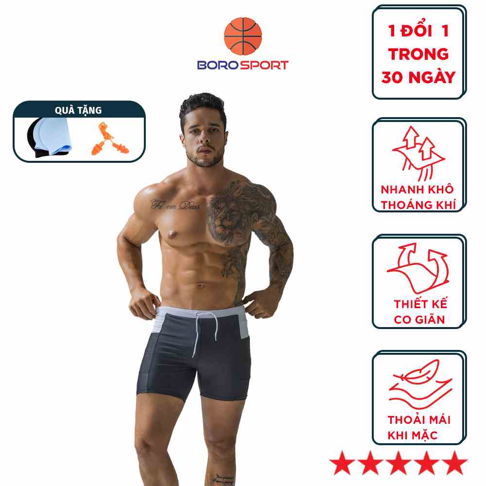 Quần Bơi Nam Boxer Có Túi (Tặng kèm nón bơi + bịt tai silicon) CLEACCO DEENYT - Hàng Chính Hãng BORO SPORT