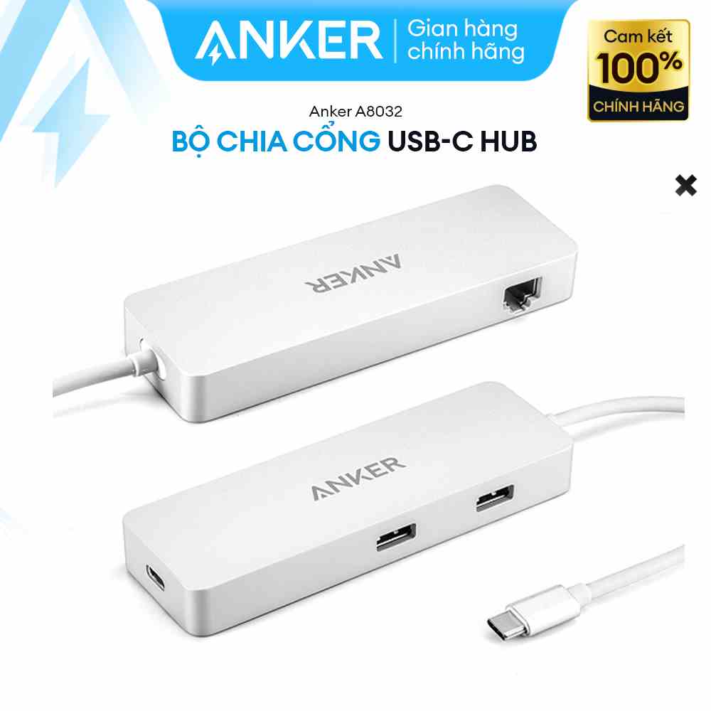 Bộ chia cổng ANKER USB-C Hub, Ethernet và Power Delivery - A8302