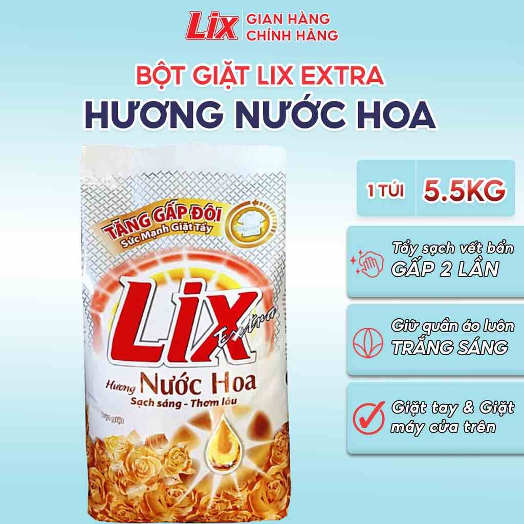 Bột giặt Lix Extra hương nước hoa 5.5kg EH554 tăng gấp đôi sức mạnh giặt tẩy quần áo sạch thơm lâu cho giặt tay, máy