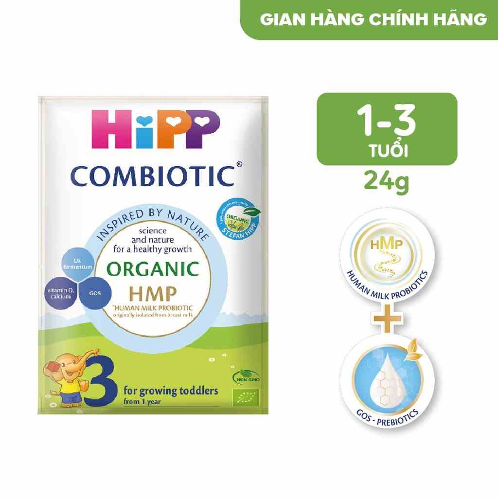 Sữa bột công thức HiPP 3 Organic Combiotic dạng gói (24g/ gói) - Hỗ trợ tiêu hóa và tăng chiều cao