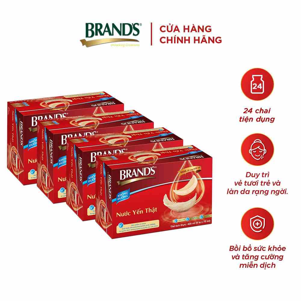 [Mã BMLTB200 giảm đến 100K đơn 499K] Combo 4 nước yến thật BRANDS không đường (70 ml x 24 lọ)