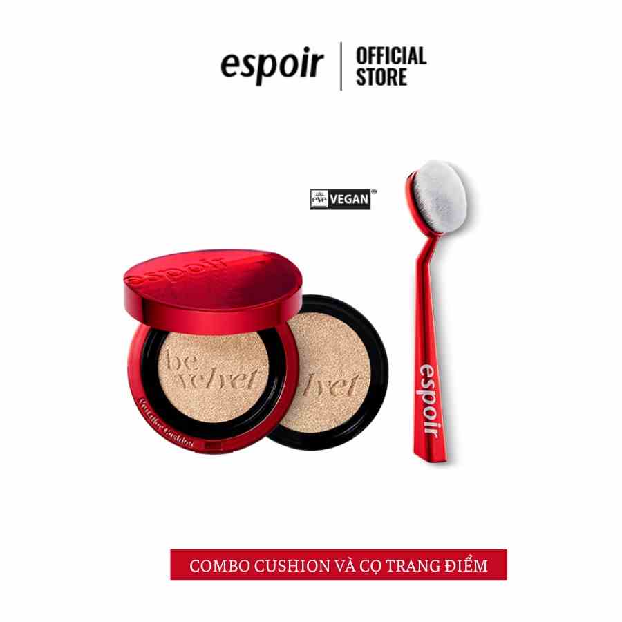 Combo Espoir Phấn Nước Siêu Mịn Be Velvet Cover Cushion Và Cọ Tán Kem Nền Super Soft Face Brush [Kèm lõi refill]