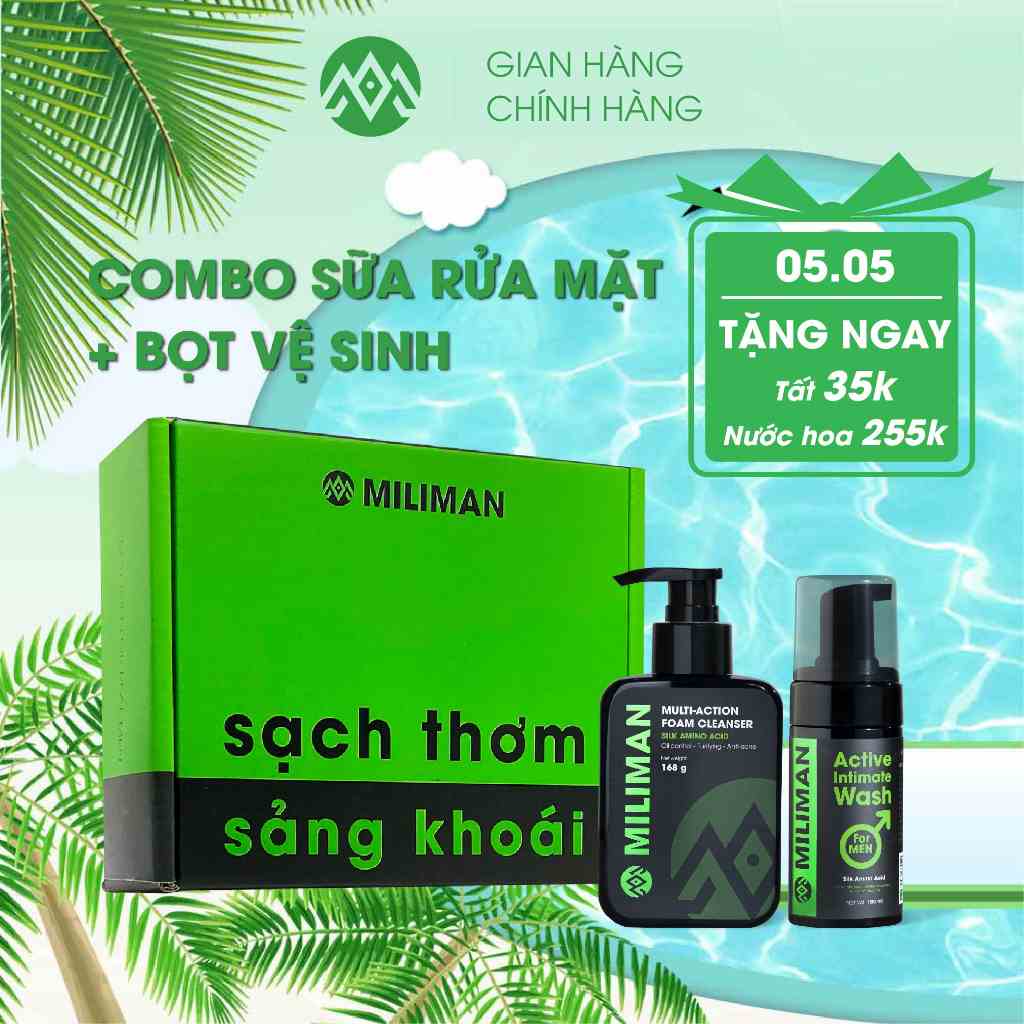 Combo Sạch Thơm Sảng Khoái Gồm 1 Sữa Rửa Mặt Nam 168Gr Và 1 Bọt Vệ Sinh Nam 100ML Thương Hiệu MILIMAN