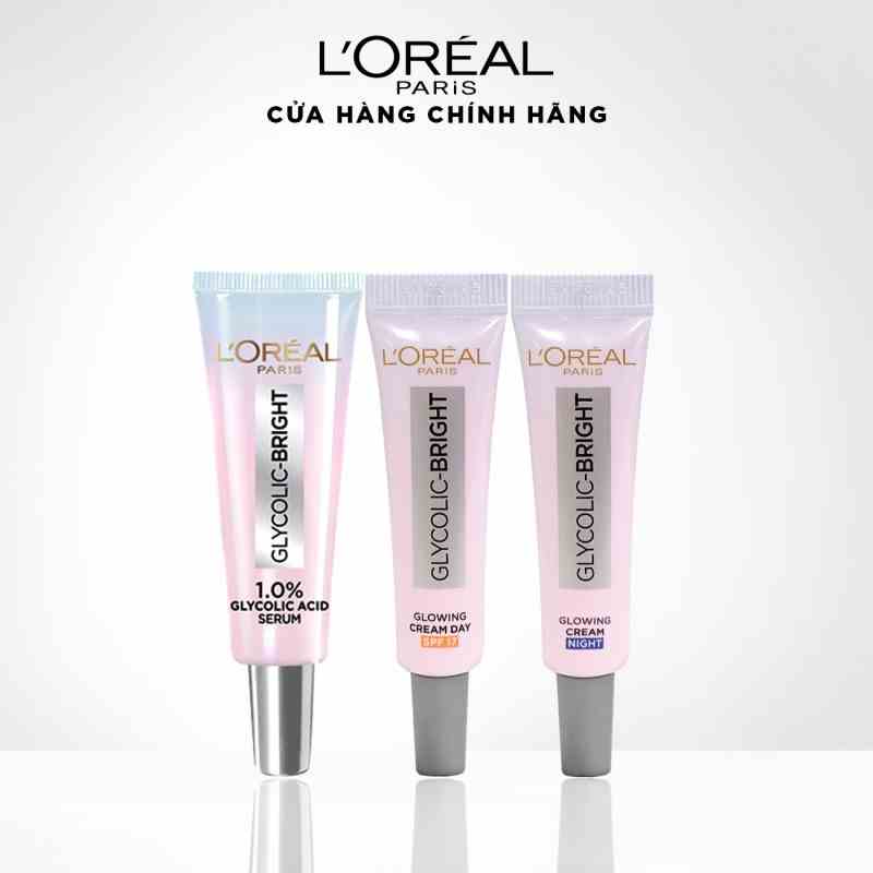 [Quà tặng không bán] Bộ 3 Serum Kem dưỡng ngày & đêm giảm thâm nám LOreal Paris Glycolic Bright 7.5mlx3