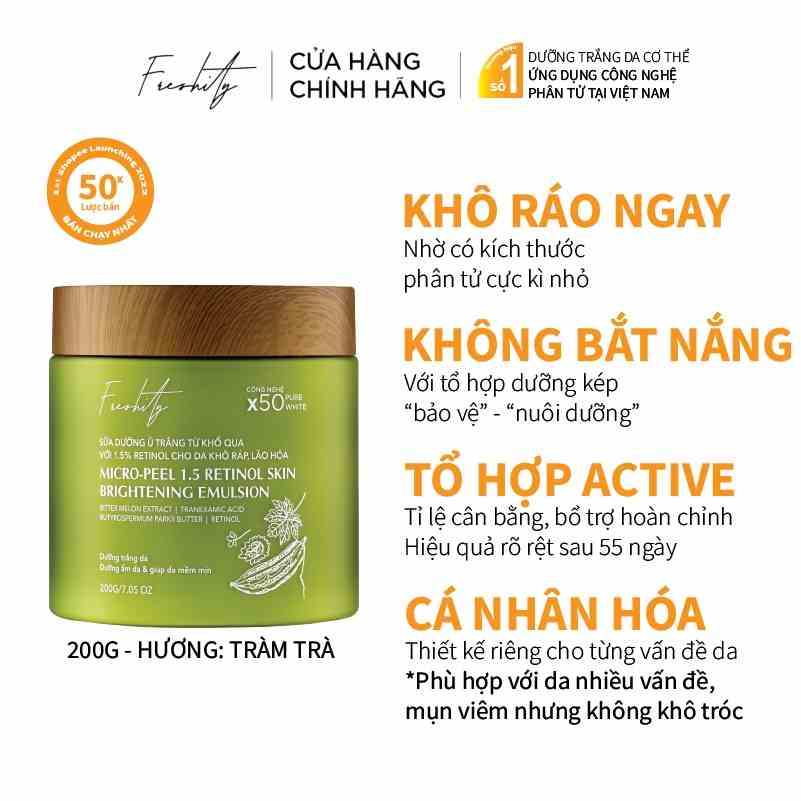 Sữa dưỡng ủ trắng khổ qua Freshity 200gr dành cho da cơ thể đa vấn đề