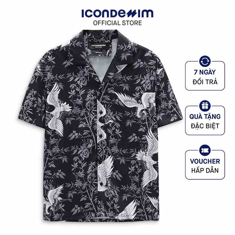 Áo Sơmi Nam Tay Ngắn ICONDENIM Vải Lụa Relaxed Fit Crane Birds SMID0073