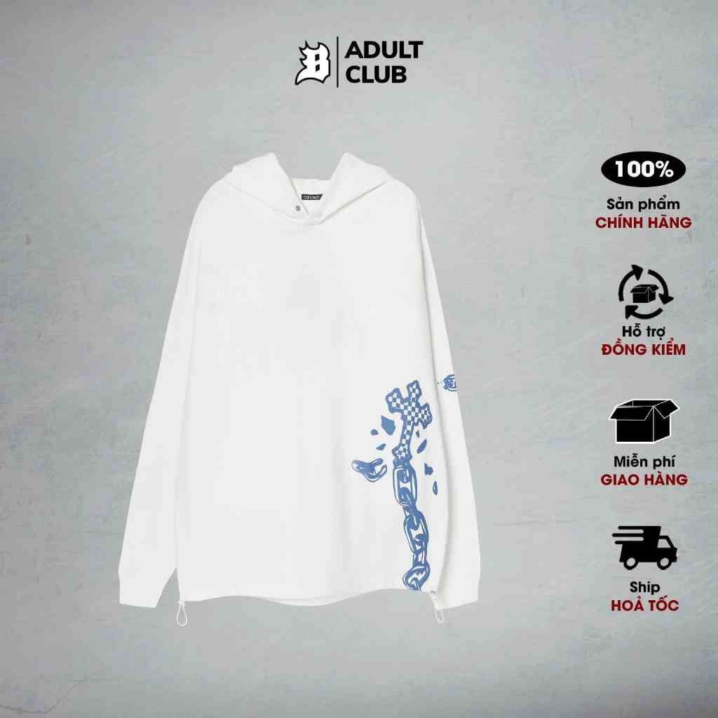 Áo Hoodie nỉ bông Local Brand Banawa form rộng nam nữ unisex có nón trùm đầu - Chain Hoodie - Màu Trắng