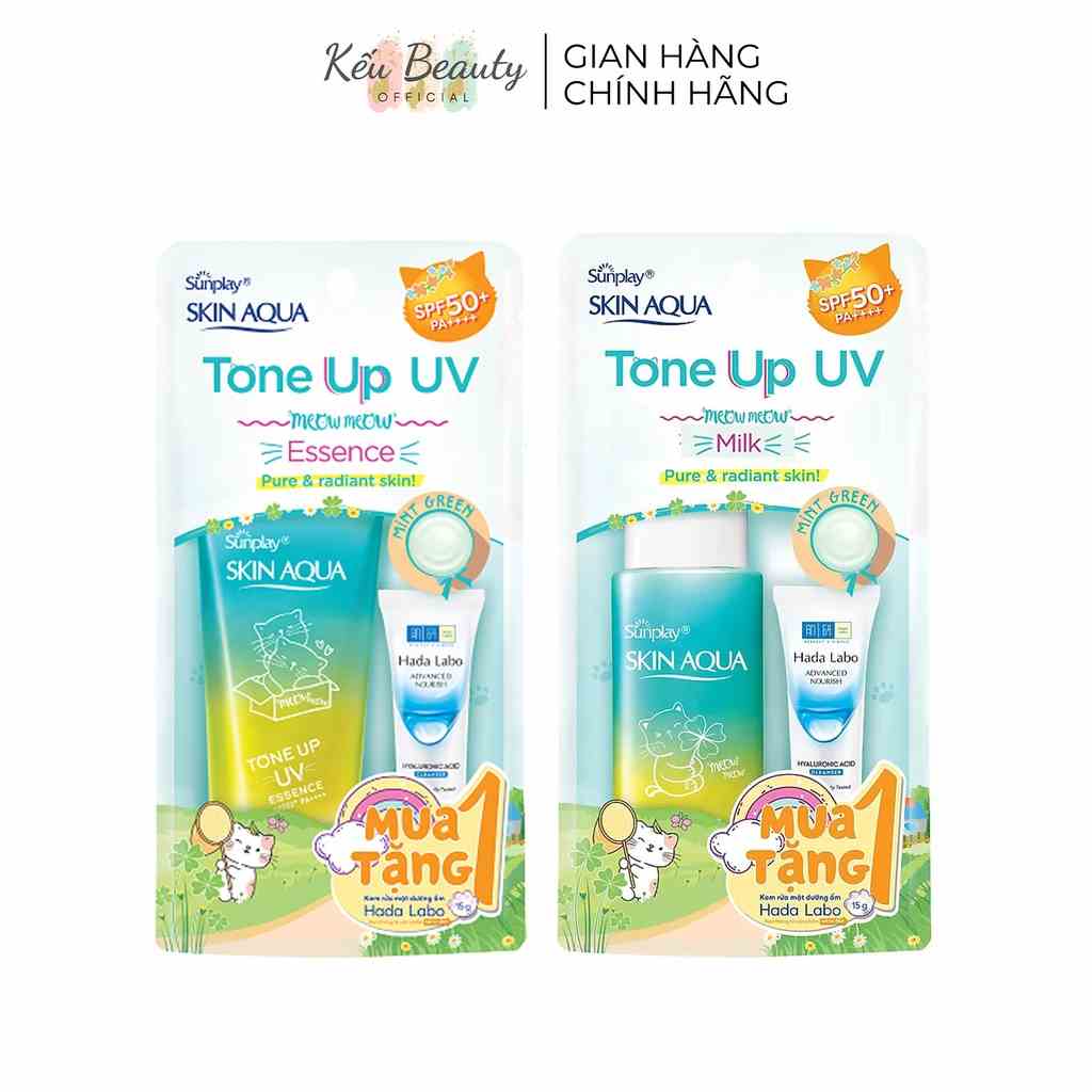 Kem Chống Nắng Dạng Milk & Essenence Sunplay Skin Aqua Tone Up UV  Mint Green (kèm quà tặng) SPF50+ PA++++ 50g