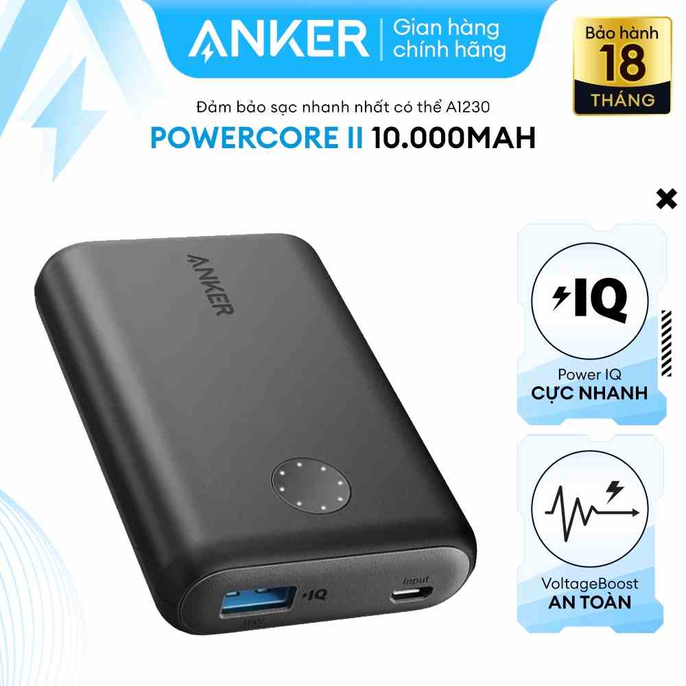 Pin sạc dự phòng ANKER PowerCore II 10000mAh công nghệ PowerIQ 2.0 tương thích tích hợp QC 3.0 18w - A1230