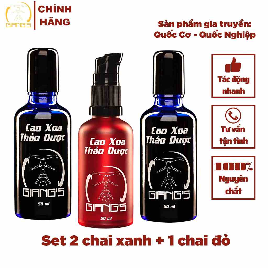 Cao xoa bóp GIANGS  - Dầu nóng lạnh thảo dược masage giảm đau cổ vai gáy- Liệu trình 2 xanh 1 đỏ chai 50 ml