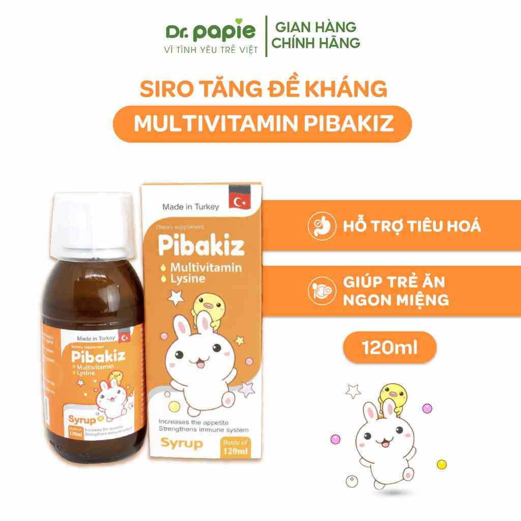 Multivitamin Pibakiz Hỗ Trợ Tăng Đề Kháng Cho Bé, Giúp Ăn Ngon Miệng, Tiêu Hóa Tốt (Chai 120ml)