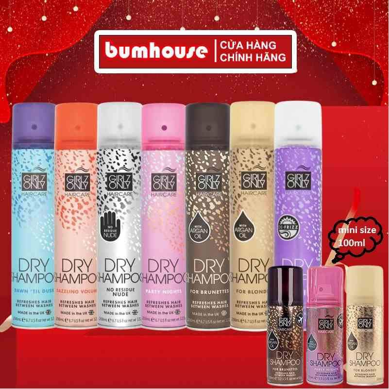 ( Hàng có sẵn) Dầu Gội Khô Girlz Only Party Nights / Dawn Til Dusk / Dazzling Volume / No Residue Nude 200ml