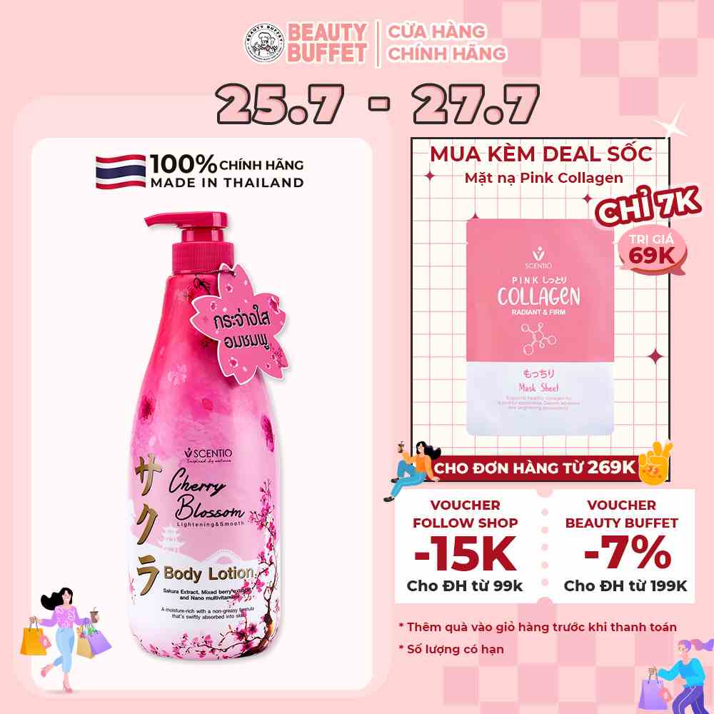 Dưỡng thể dưỡng ẩm làm sáng và mịn da Scentio Cherry Blossom 700ml