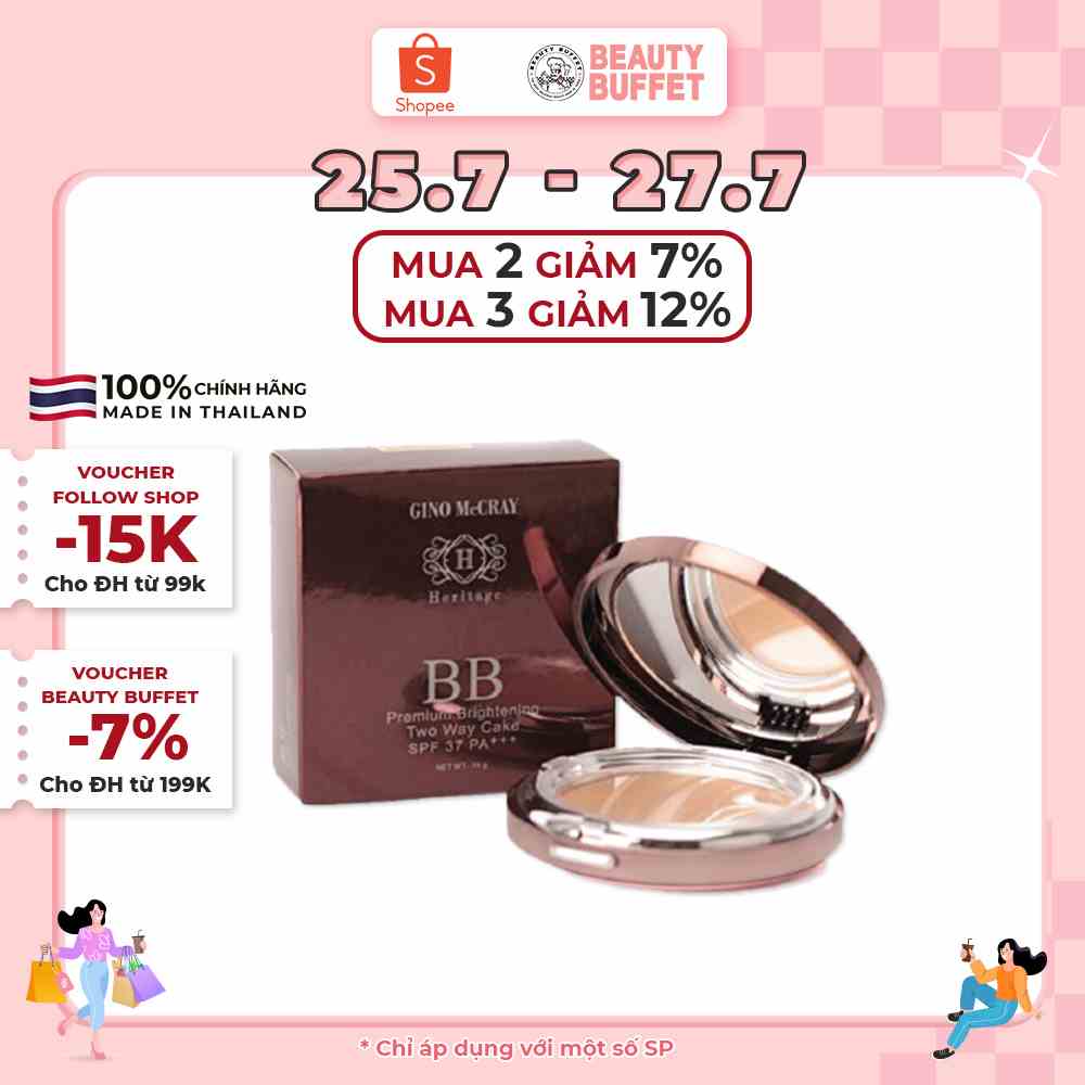 Phấn phủ GINO McCRAY Heritage BB Premium Brightening Two Way Cake SPF 37 PA+++ 14g