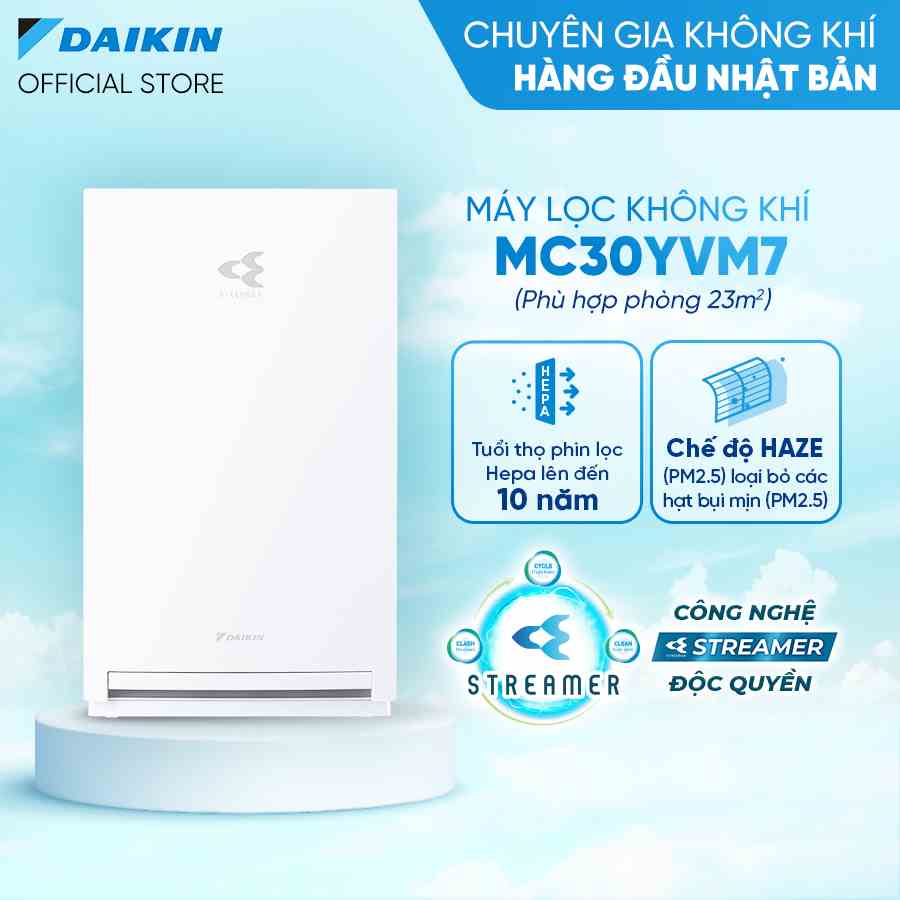 [Trả góp 0%]-[Bảo hành tận nhà]-Máy Lọc không khí Daikin MC30YVM7 - Phù hợp phòng 23m2-Công nghệ Streamer