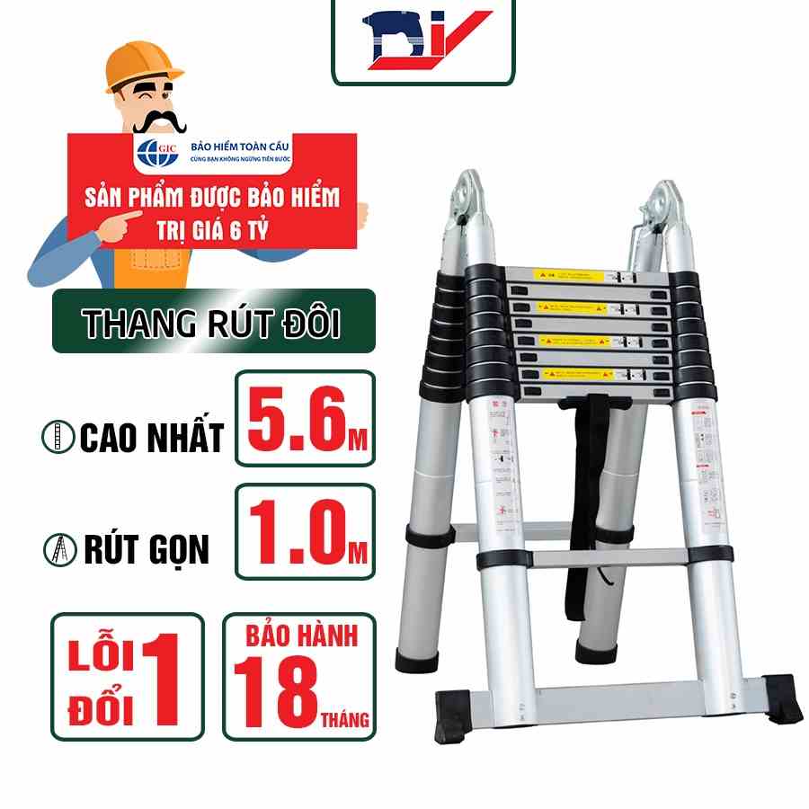 [HỎA TỐC 2H HCM] Thang nhôm rút đôi DIY TL-AI-56 chiều cao sử dụng tối đa chữ A 2.8m, chữ I 5.6m, tải trọng 150kg