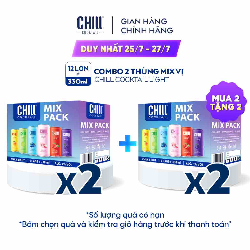 [Mã BMLTB200 giảm đến 100K đơn 499K] Combo 2 thùng 6 lon Chill Cocktail mix vị 330ml/lon