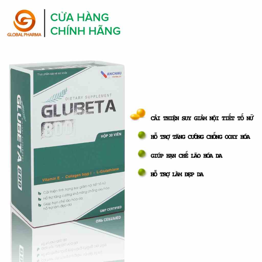 Viên uống Glubeta 800 An Châu cải thiện tình trạng suy giảm nội tiết tố nữ làm trắng sáng da hộp 30 viên  - globalpharma