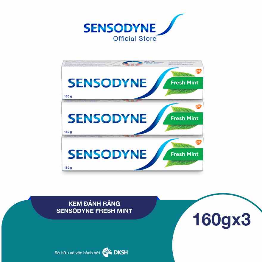 Bộ 3 Kem Đánh Răng giúp giảm ê buốt SENSODYNE Fresh Mint 160g/tuýp