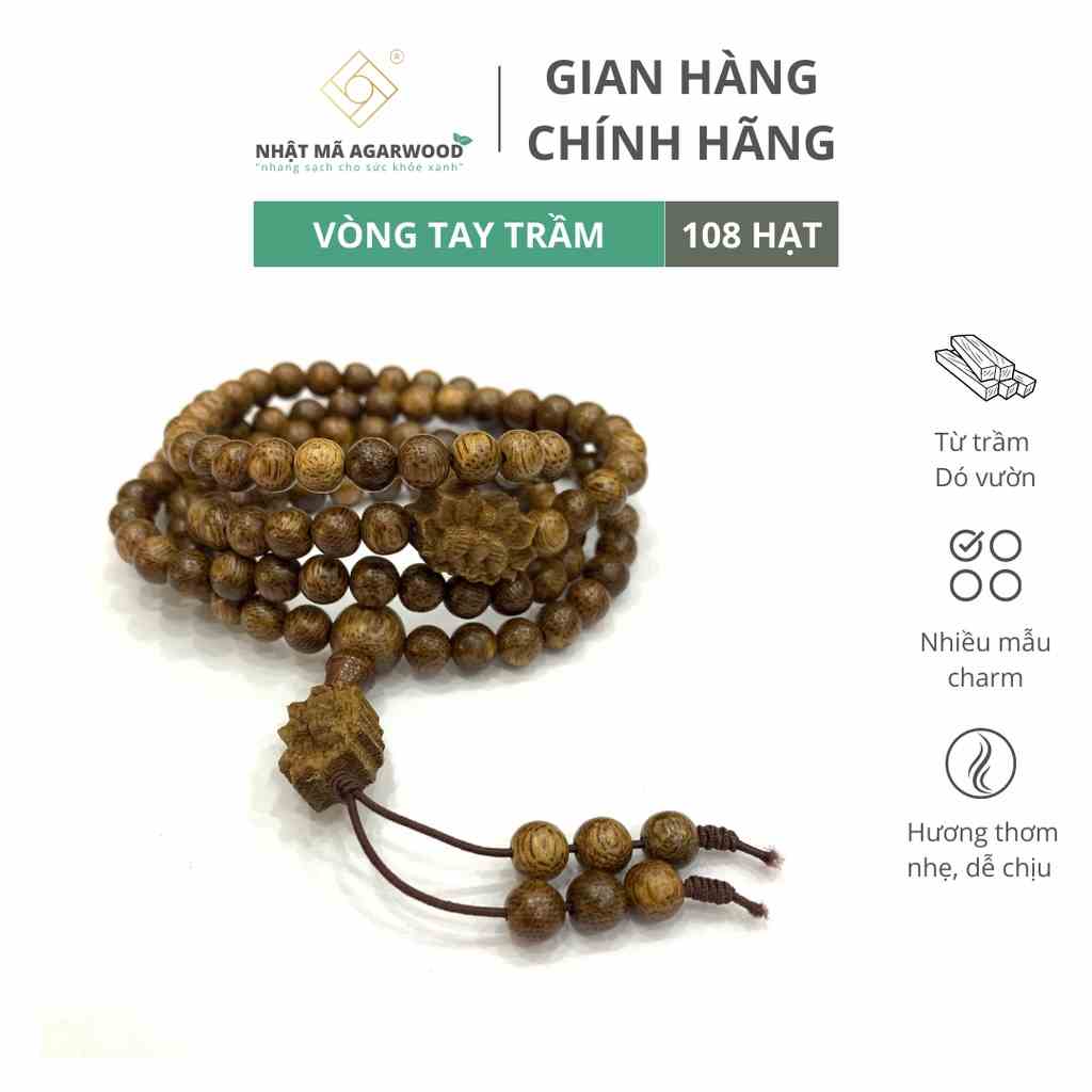 Vòng tay trầm hương 108 hạt - Nhật Mã Agarwood - Mix charm nhiều mẫu