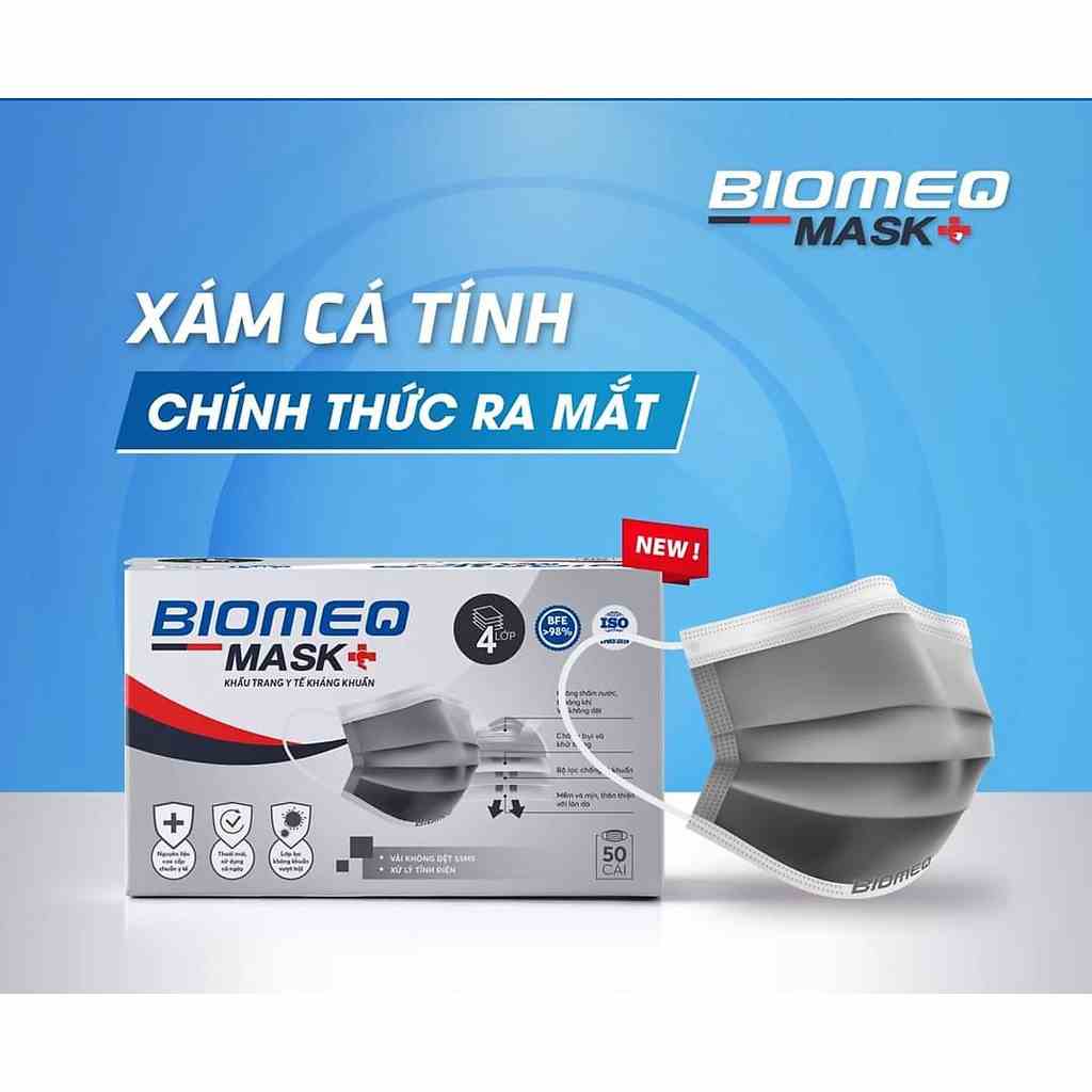 Khẩu trang y tế 4 lớp kháng khuẩn cao cấp BIOMEQ Màu XÁM 