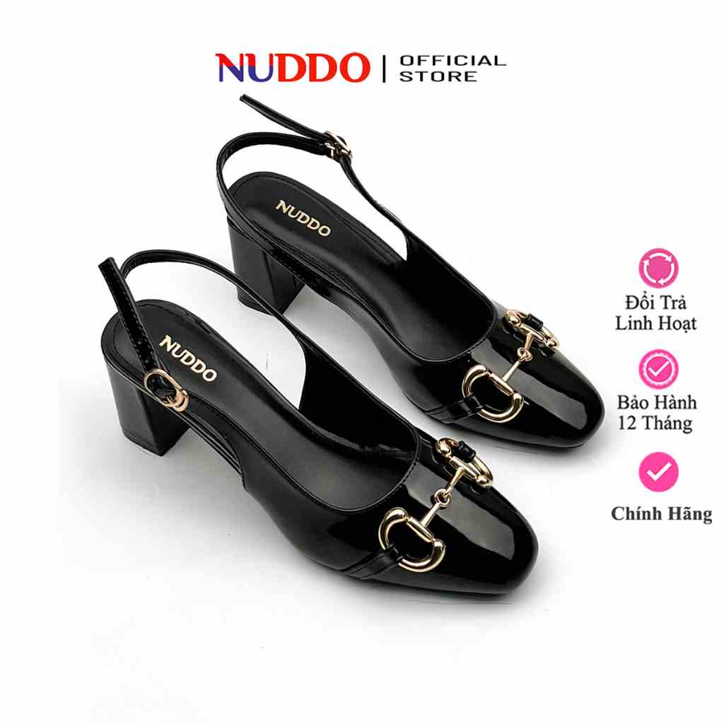 [Mã FA10K28 giảm đến 10k đơn 99k] Giày Nữ Cao gót Đế Vuông 7 Phân Mũi Vuông Dáng Slingback Phối Nơ Thời Trang NUDDO N045