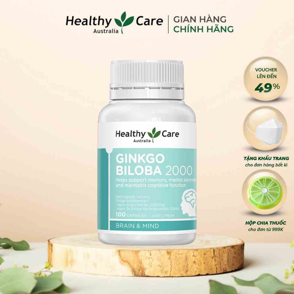 Bổ Não Ginkgo Biloba Healthy Care Úc 100 Viên, Viên Uống Tăng Cường Tuần Hoàn Não Và Cải Thiện Trí Nhớ