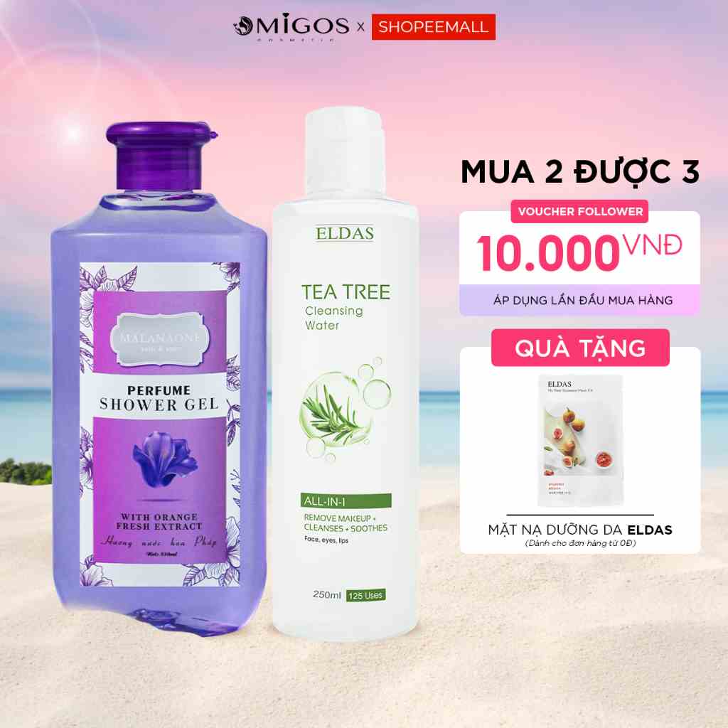 Bộ Quà Tặng Sữa Tắm Thơm Lâu Hương Nước Hoa Malanaone 330ml/chai và Nước Tẩy Trang Tràm Trà Eldas 250ml/chai