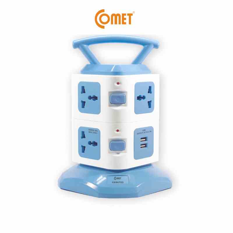 Ổ Cắm Điện Đa Năng COMET CES6703 2500W Hình Tháp dây dài 3m, 7 lỗ cắm 3 chấu, 2 cổng sạc USB