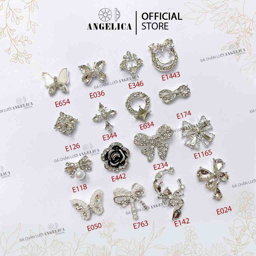 Set charm đá nail 5 chiếc hoặc 2 chiếc kim loại ánh vàng, ánh bạc trang trí móng ANGELICA E