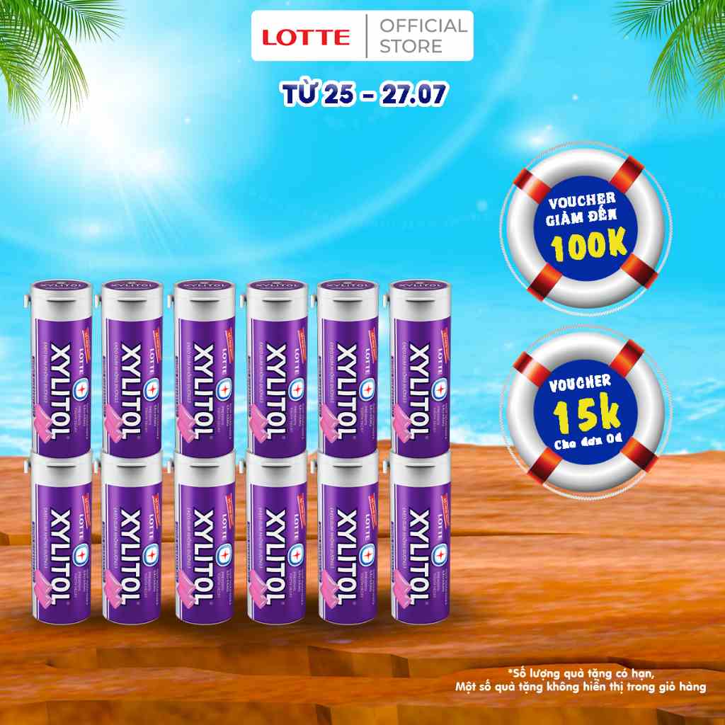 [Mã BMLTB35 giảm đến 35K đơn 99K] Combo 12 hũ Kẹo Gum không đường Lotte Xylitol - Hương Blueberry Mint 26,1 g